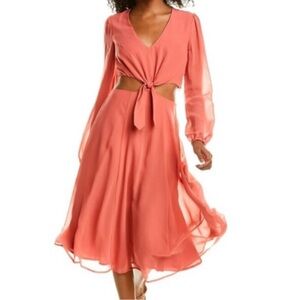 Revolve Boho coral dress retro chiffon peasant sleeves and waist cut outs